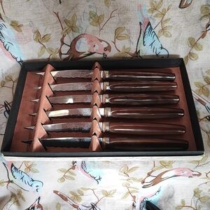 Sheffield England Warwick Remark-O-Edge Stainless Steel 6 Vintage Steak Knives